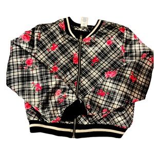 ARIZONA jean co XL 16 black jacket with pink flowers and plaid white